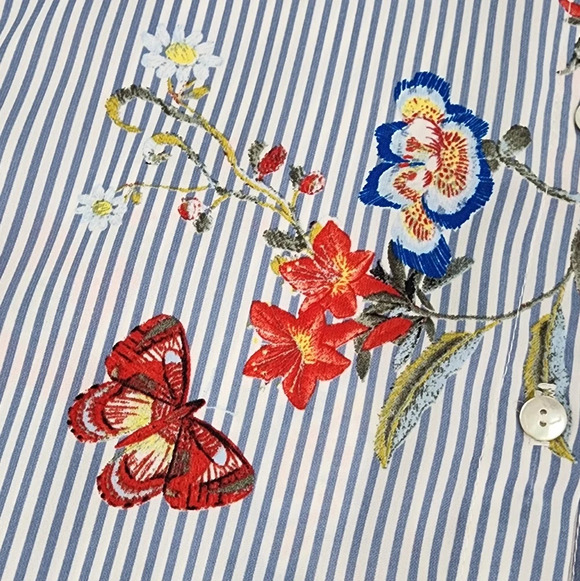 Karlie Cut Out Shoulder Striped Floral Butterfly Long Sleeve Size M - Picture 10 of 11